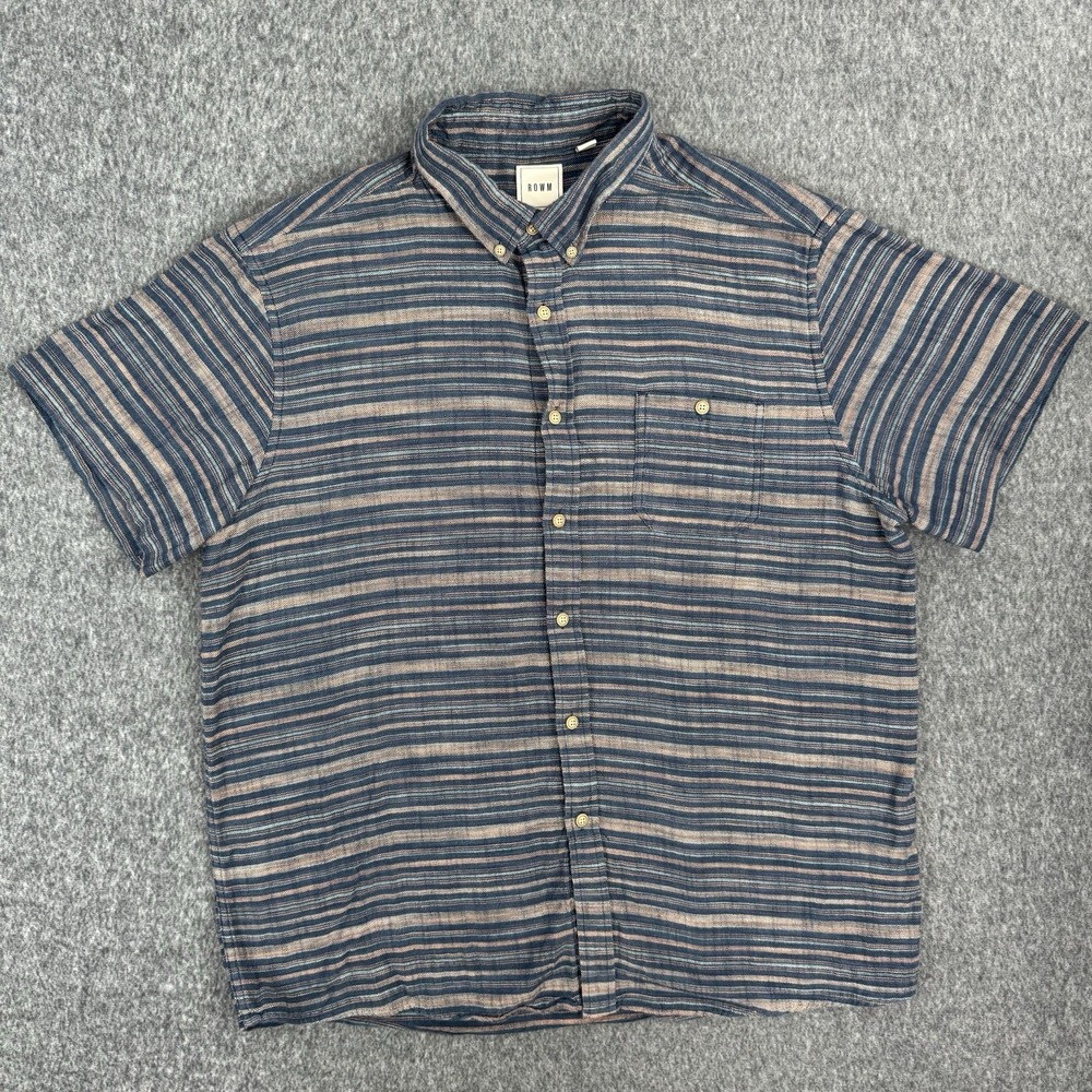 ROWM Mens Striped Textured Knit Short Sleeve Button Up Shirt XL